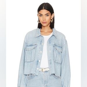 Agolde NYX Light Blue Denim Boxy Oversized Lightweight Distressed Shirt Jacket M